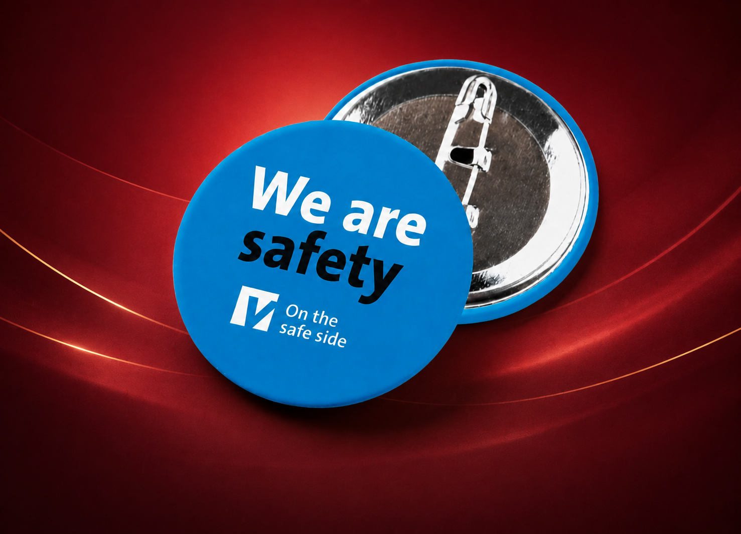 Custom printed round pin badge with safety design