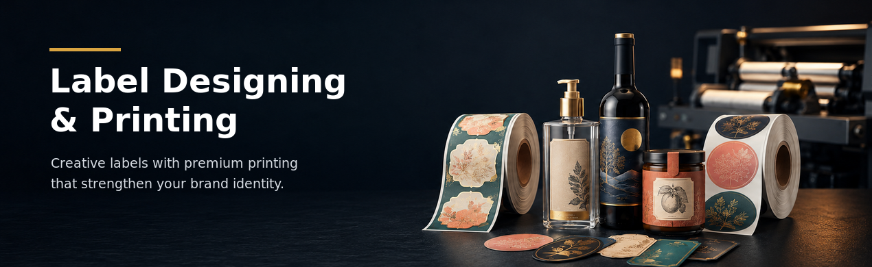 Label designing and printing services for bottles, jars and product packaging by Boom Matrix Chennai